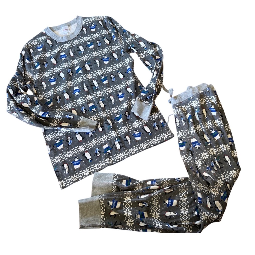 Hanna‎ Andersson Penguin fair isle print long sleeve pajama set organic cotton